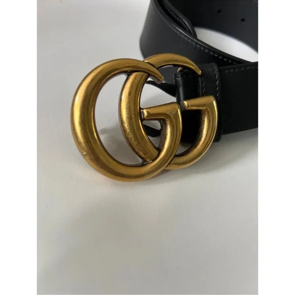 Gucci GG Marmont wide belt in black and gold hardware XS